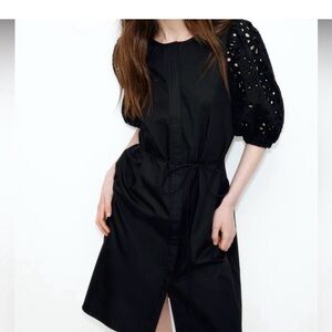 H & M Elegant Black Dress with Lace Sleeves